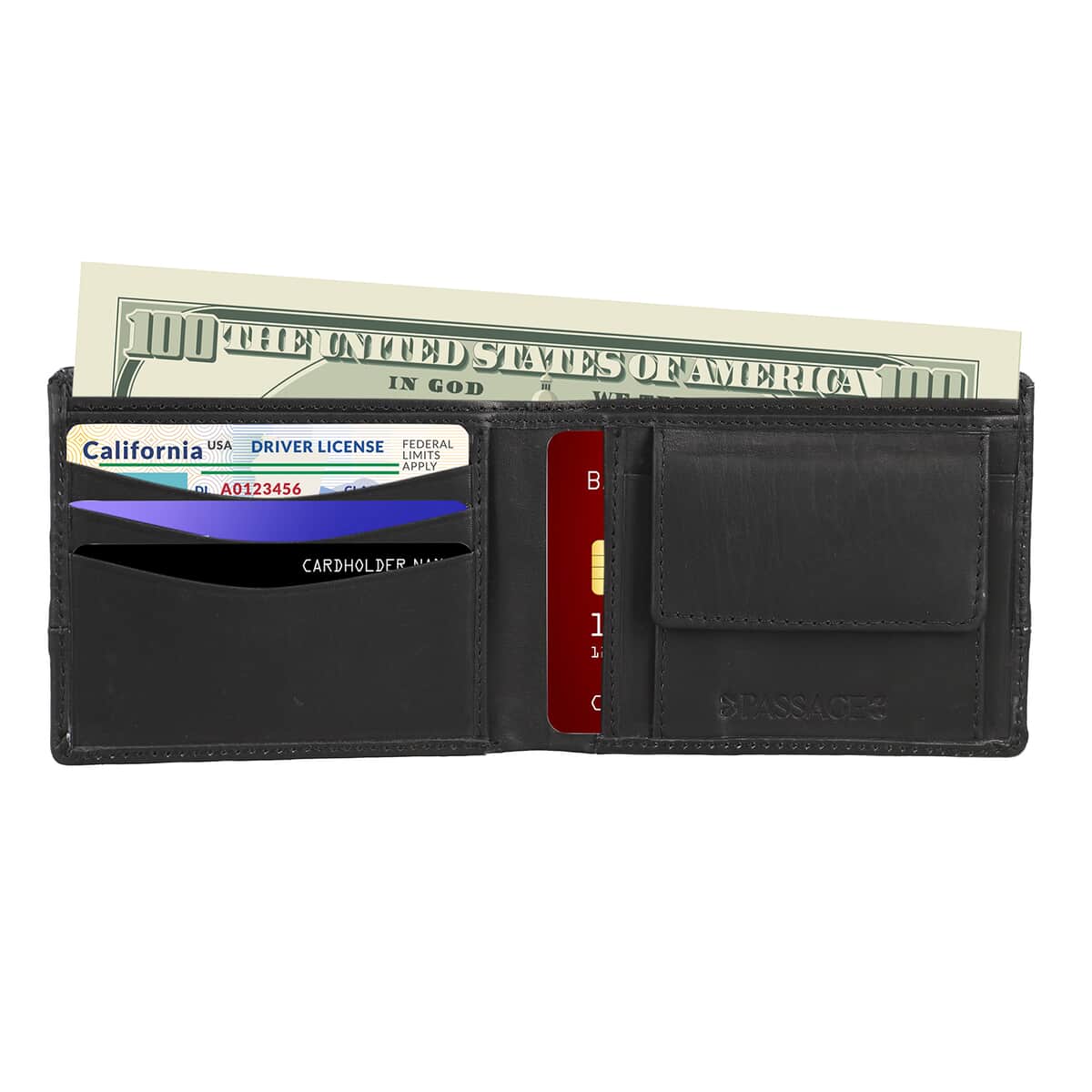 Passage Black Genuine Leather RFID Bi-fold Men's Wallet image number 6