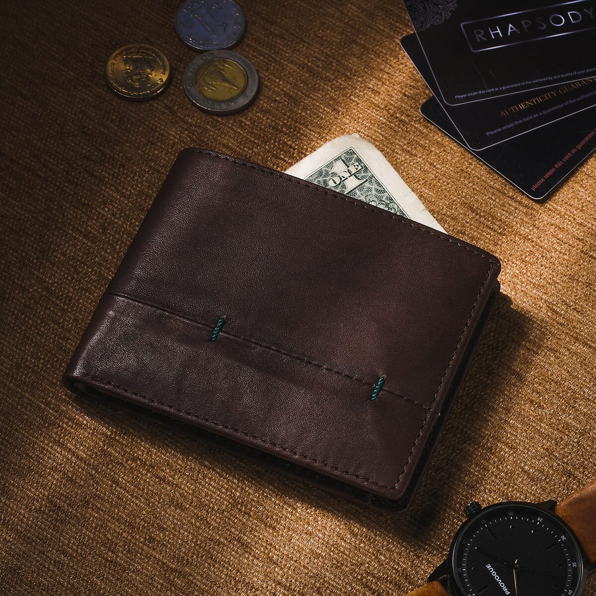 Passage Brown Genuine Leather RFID Bi-fold Men's Wallet image number 1