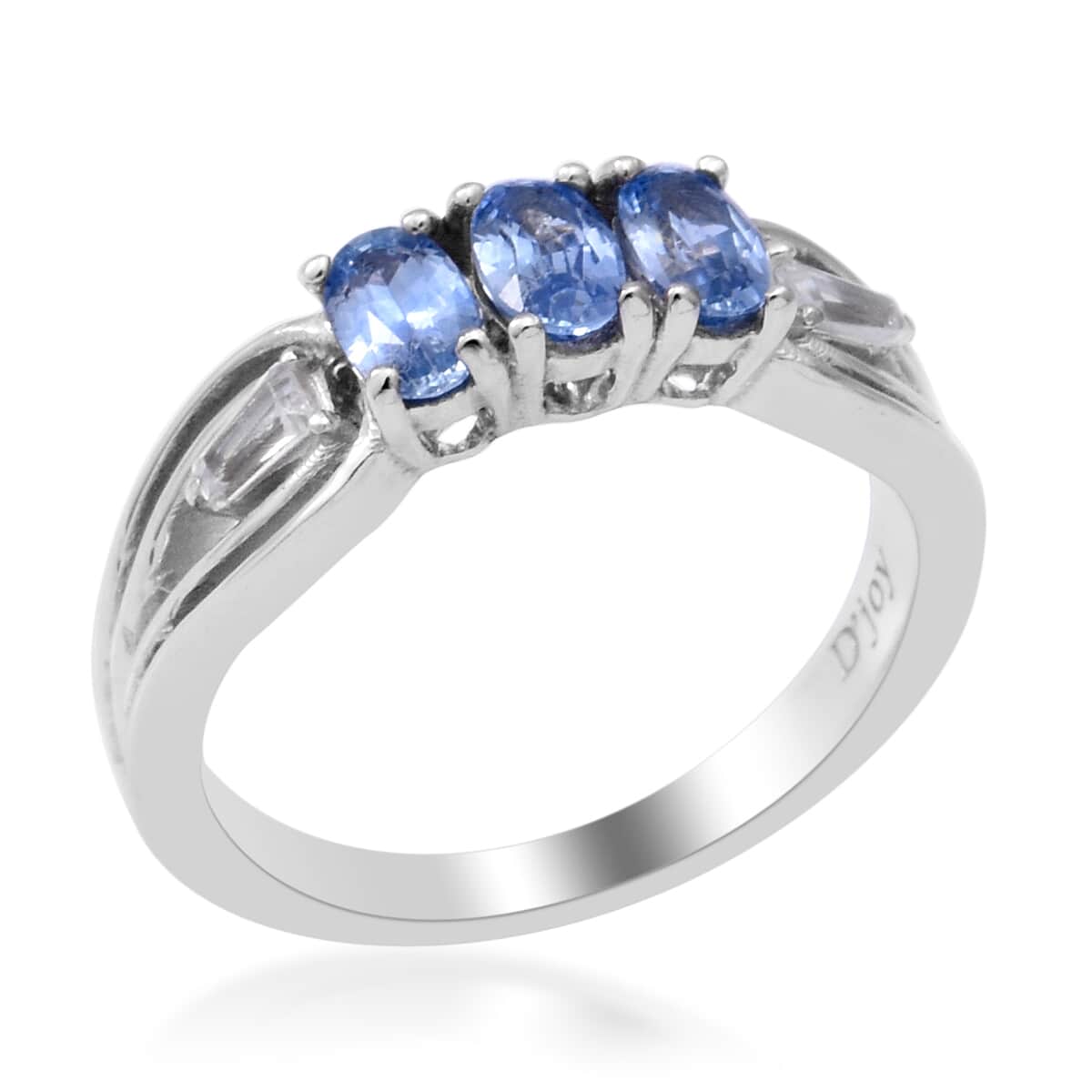 Ceylon Blue Sapphire and Natural White Zircon Ring in Platinum Over Sterling Silver (Size 7.0) 1.00 ctw image number 2