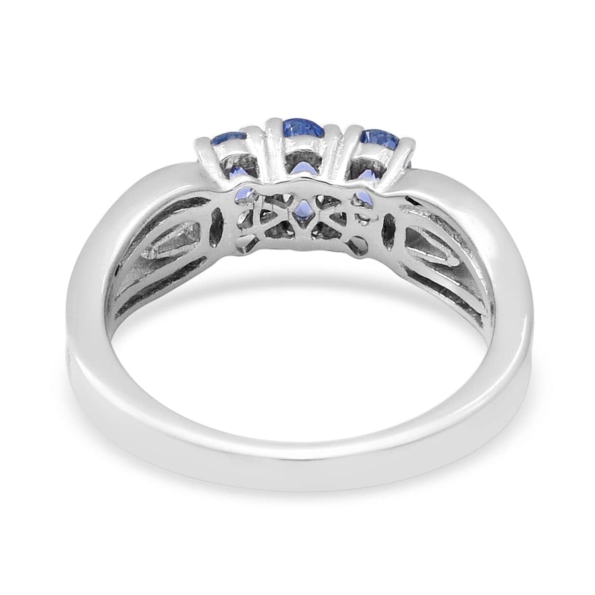Ceylon Blue Sapphire and Natural White Zircon Ring in Platinum Over Sterling Silver (Size 7.0) 1.00 ctw image number 3