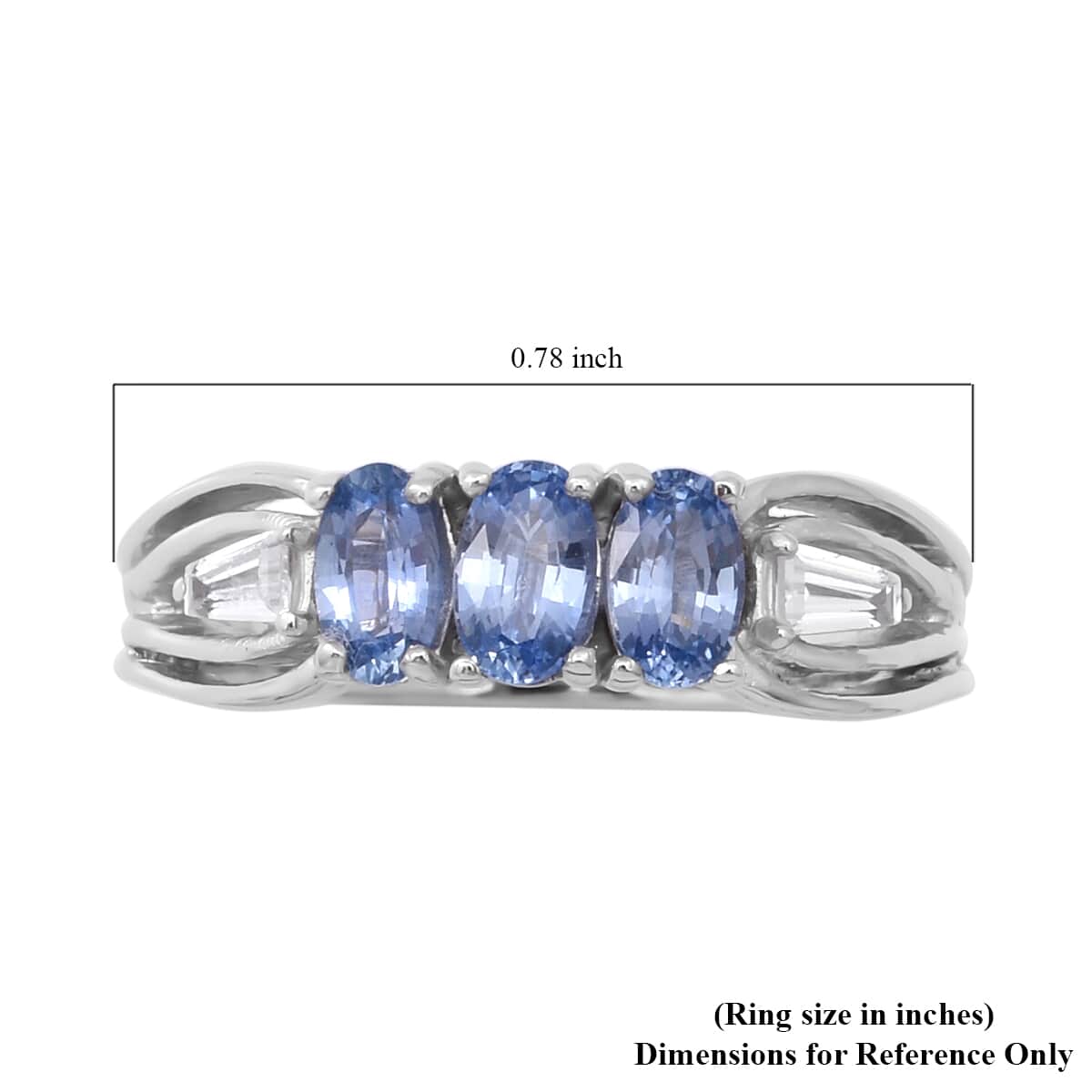 Ceylon Blue Sapphire and Natural White Zircon Ring in Platinum Over Sterling Silver (Size 7.0) 1.00 ctw image number 4