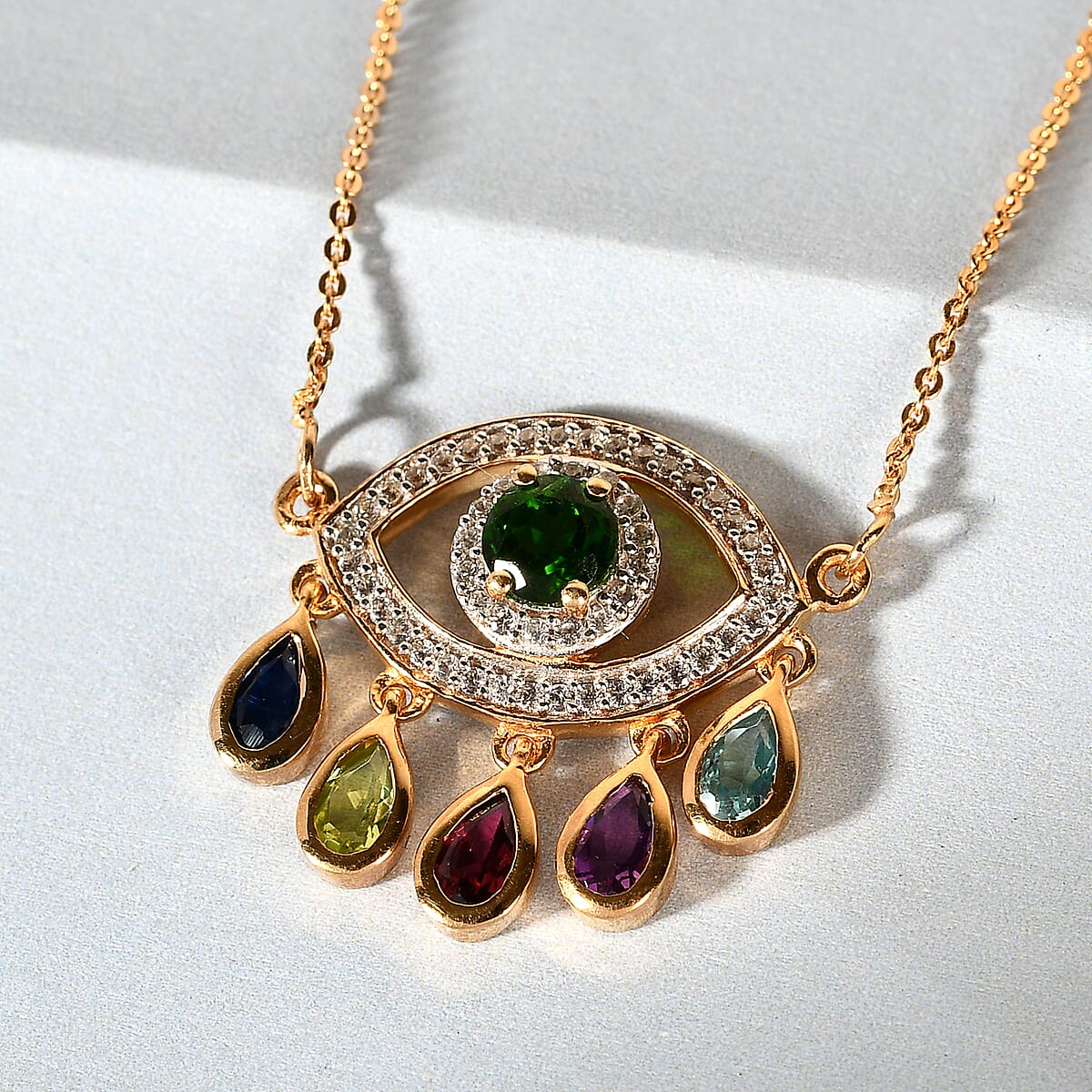 Multi Gemstone Cluster Necklace 18 Inches in Vermeil Yellow Gold Over Sterling Silver 2.70 ctw image number 1