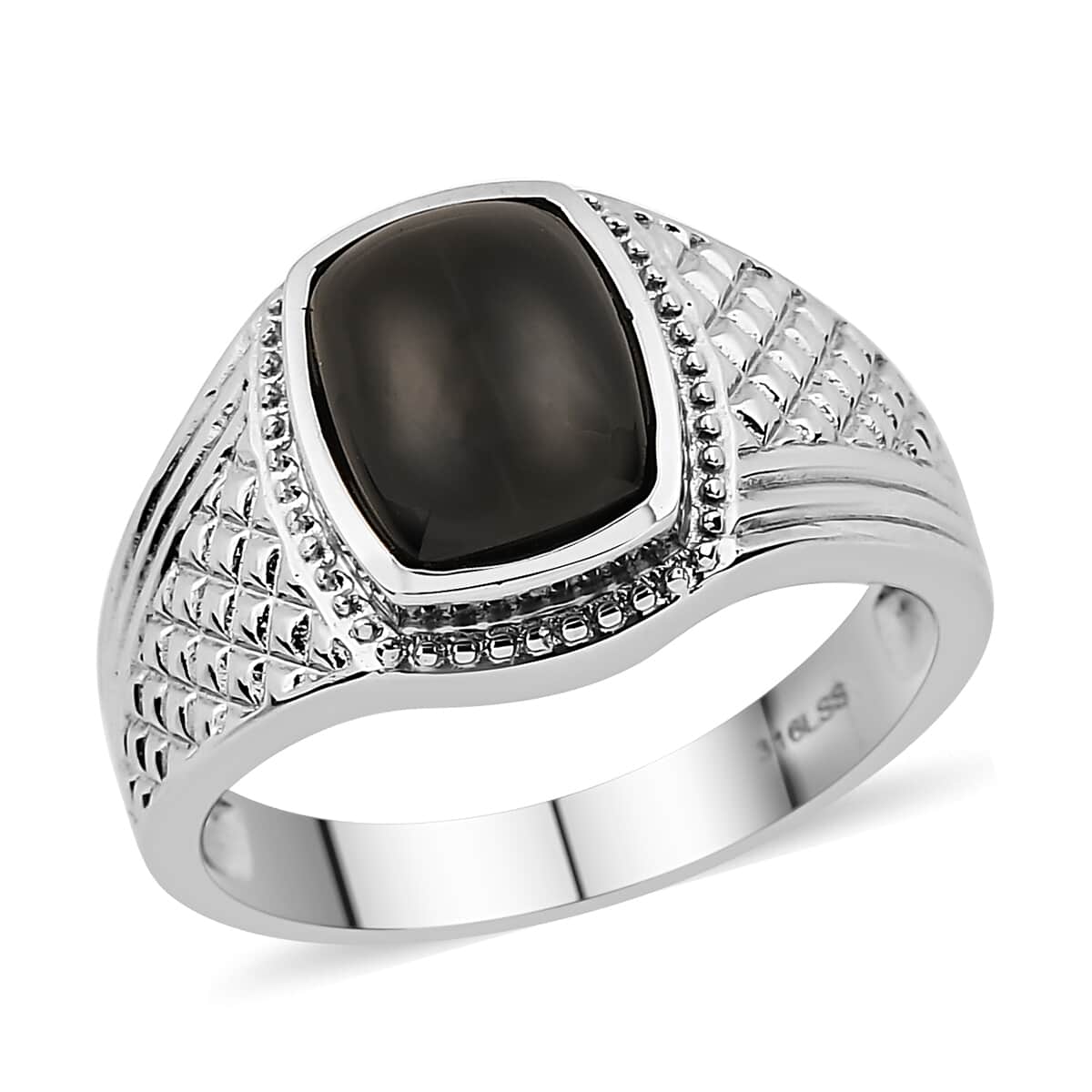 Natural Thai Black Spinel Men's Ring in Stainless Steel (Size 14.0) 5.25 ctw image number 0
