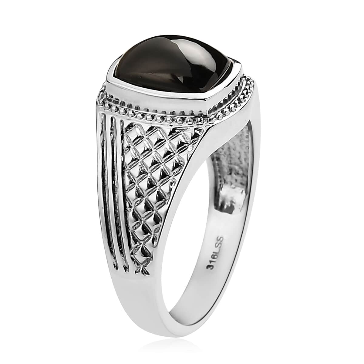 Natural Thai Black Spinel Men's Ring in Stainless Steel (Size 14.0) 5.25 ctw image number 3