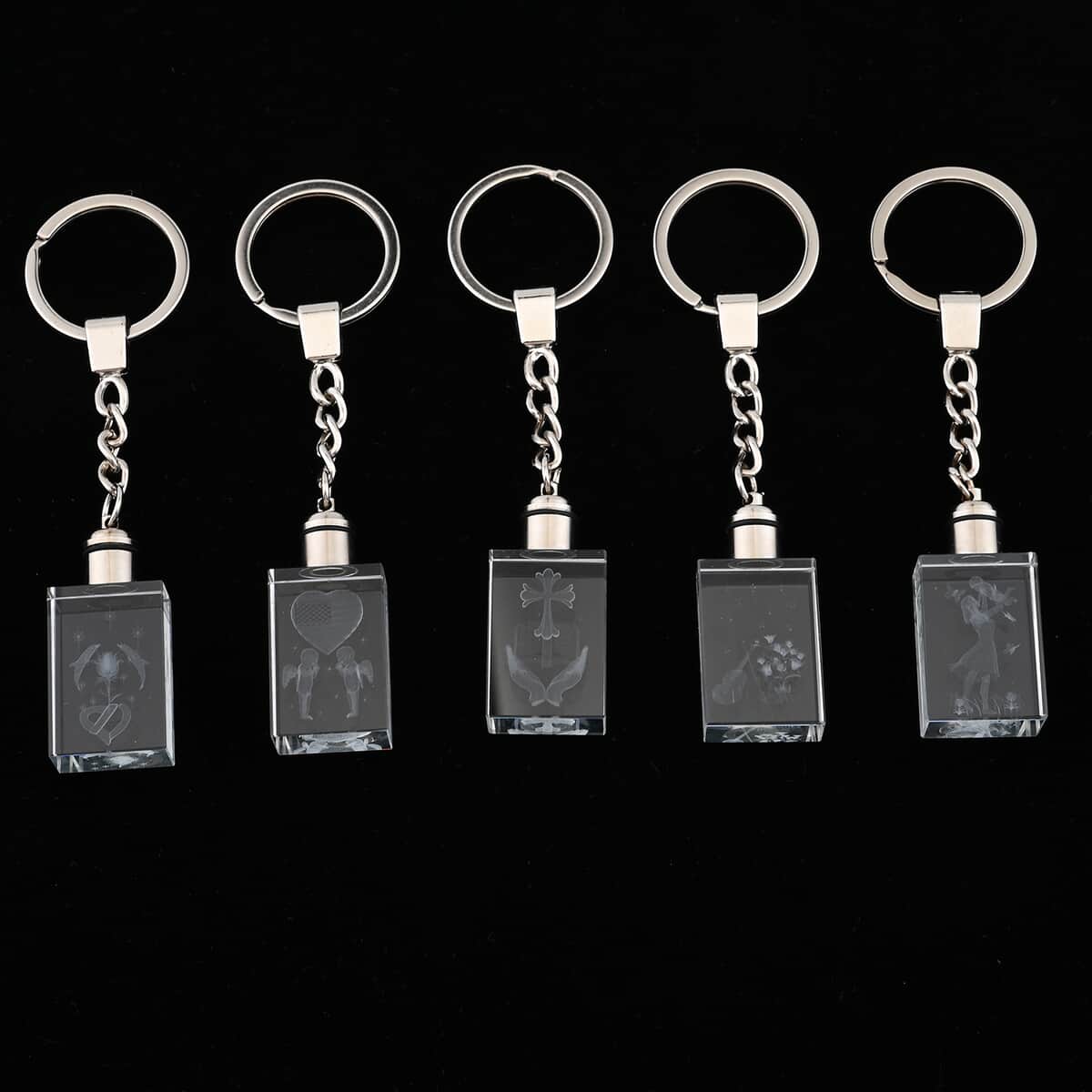 Set of 5 Crystal Angel Rectangle LED Keychains (3xAG1 Battery included) image number 0