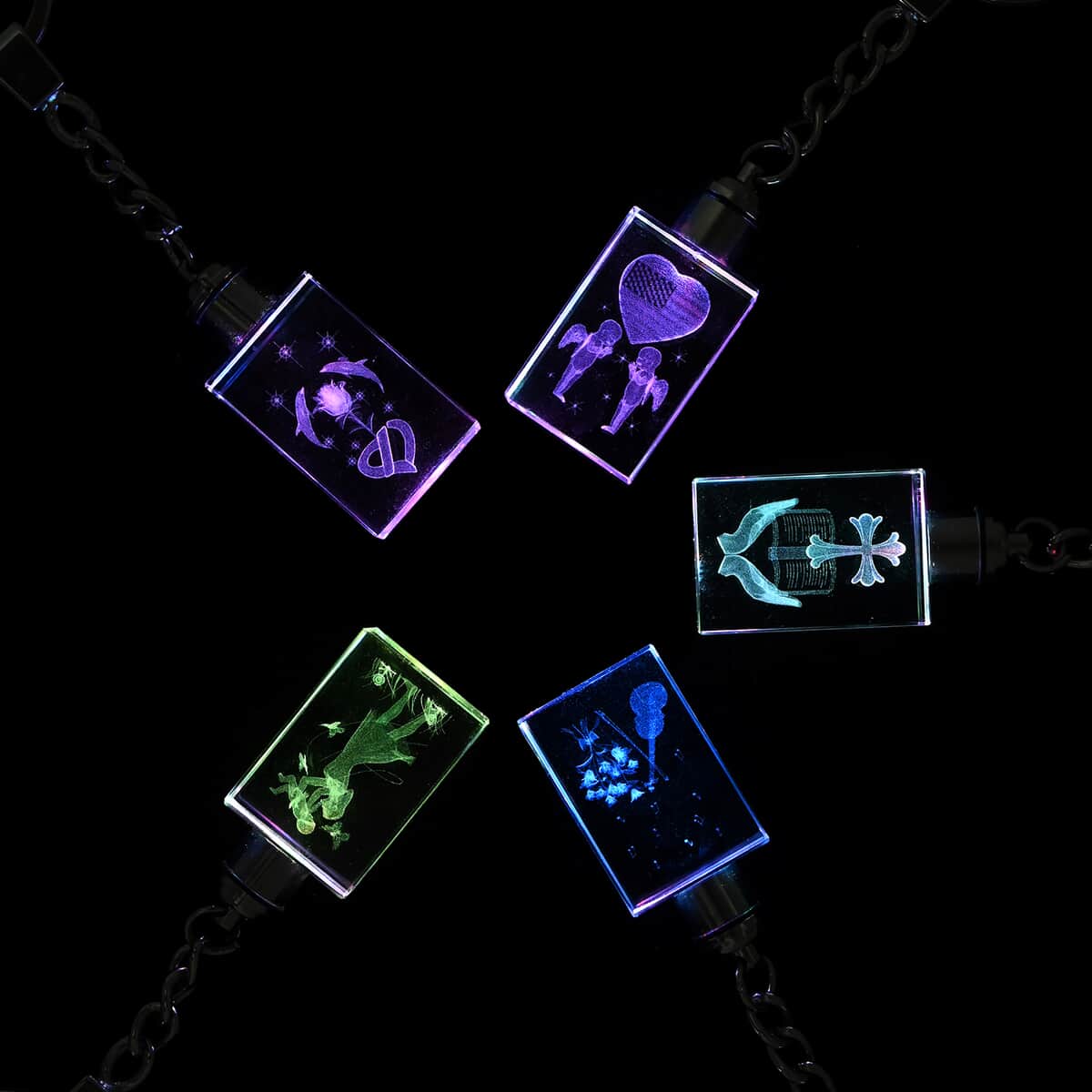 Set of 5 Crystal Angel Rectangle LED Keychains (3xAG1 Battery included) image number 3