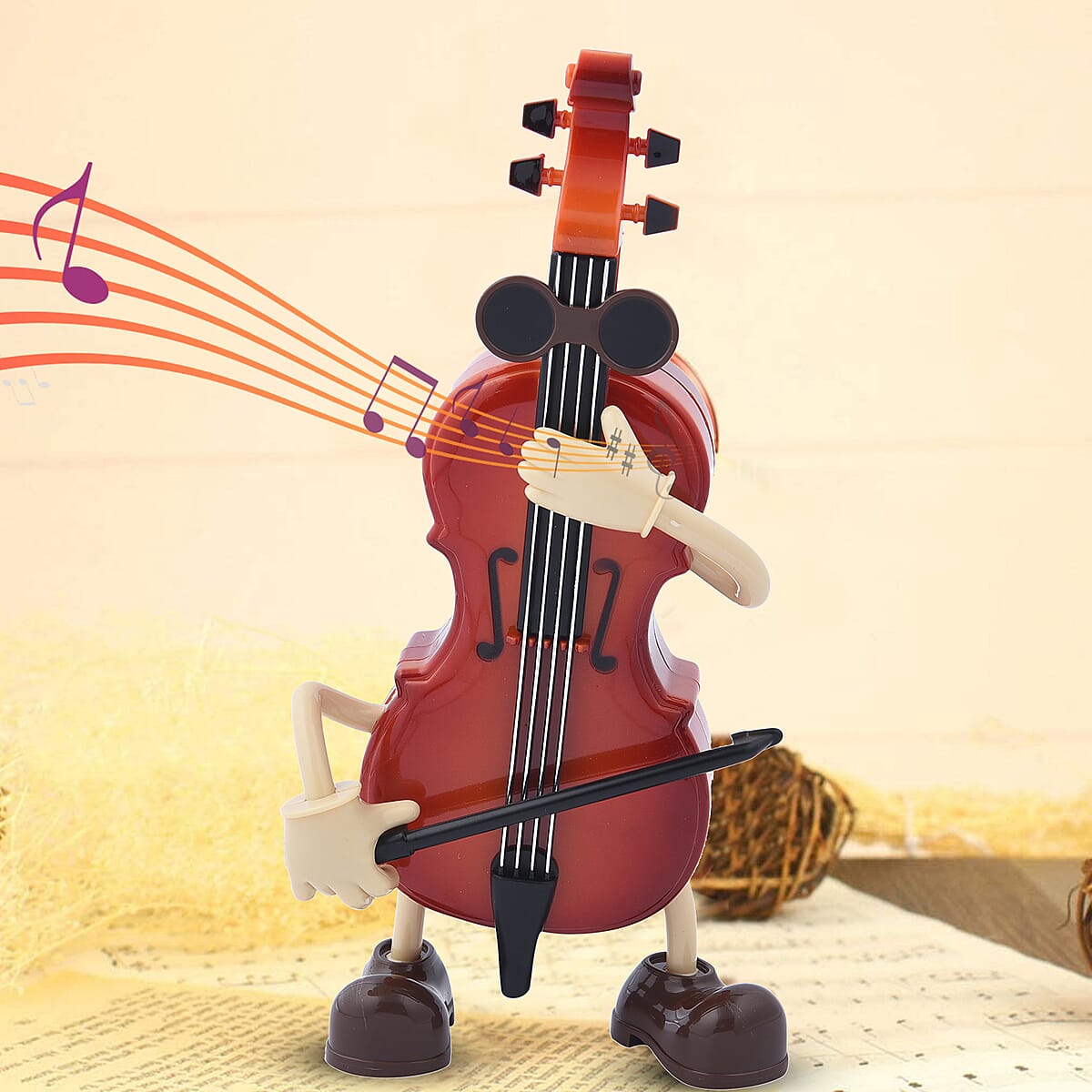 Brown Cello Shape Dancing Music Box image number 1