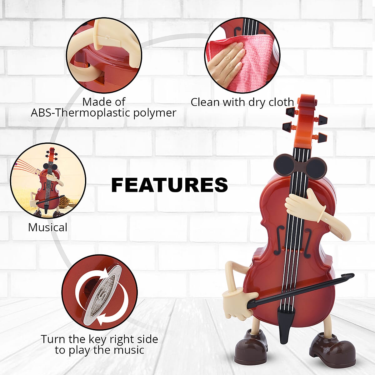Brown Cello Shape Dancing Music Box image number 2