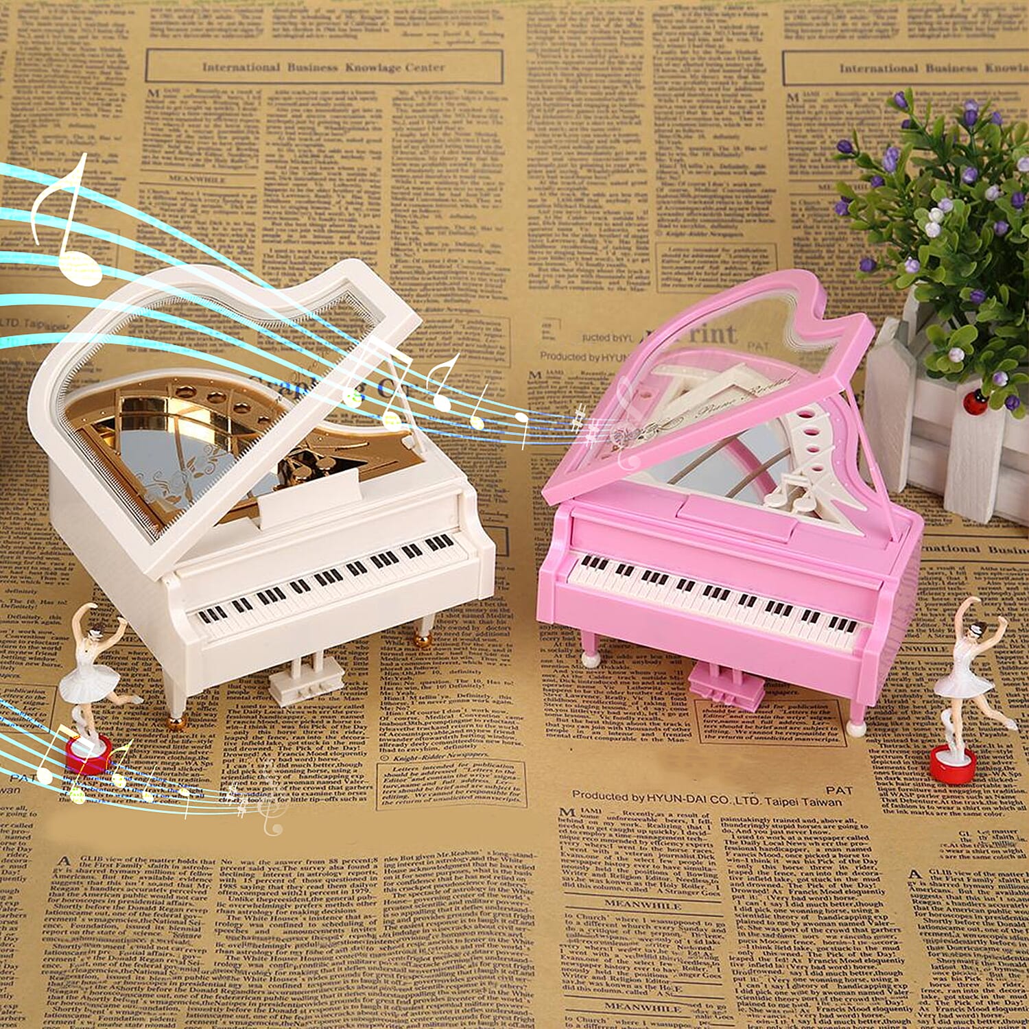 Pink Piano Shape Music Box with Ballerina