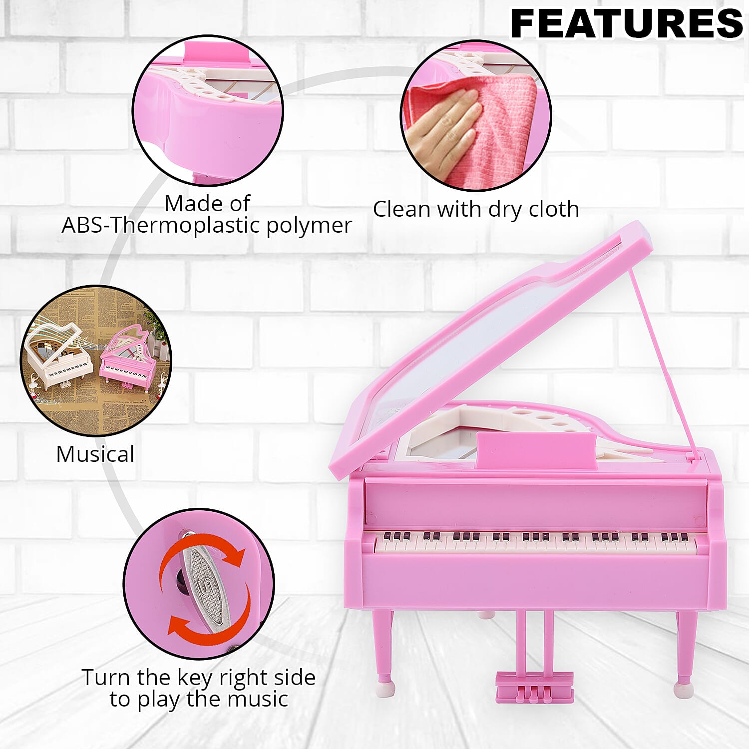 Pink Piano Shape Music Box with Ballerina