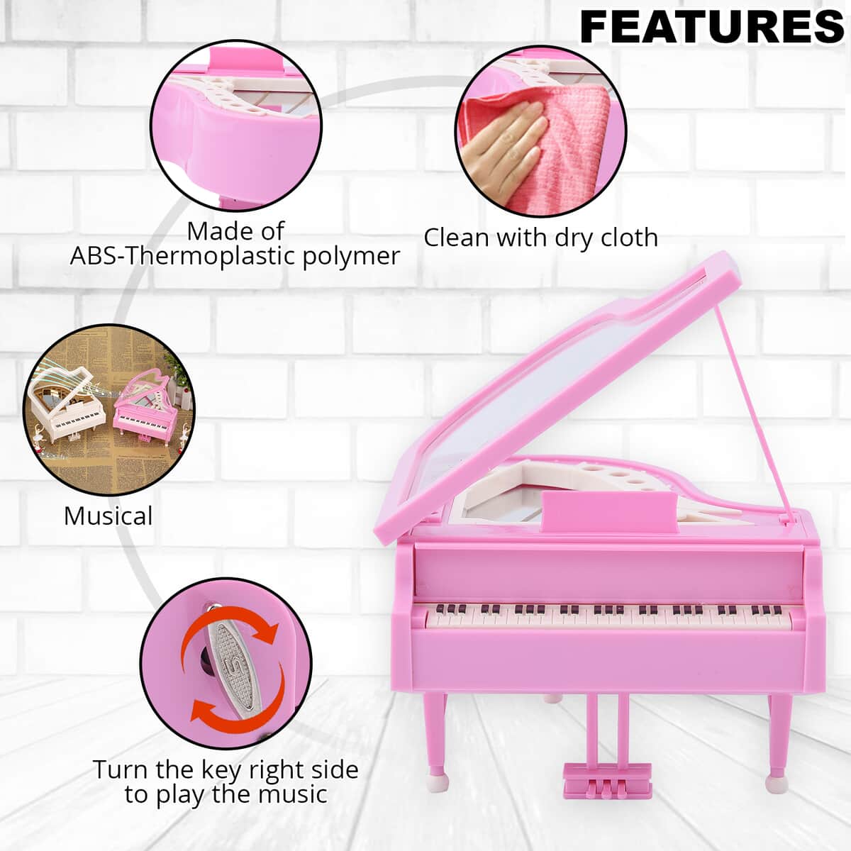 Pink Piano Shape Music Box with Ballerina (4.72x5.12x3.07) image number 2