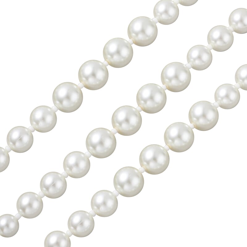 Simulated White Pearl Triple Row Necklace in Silvertone 20-22 Inches
