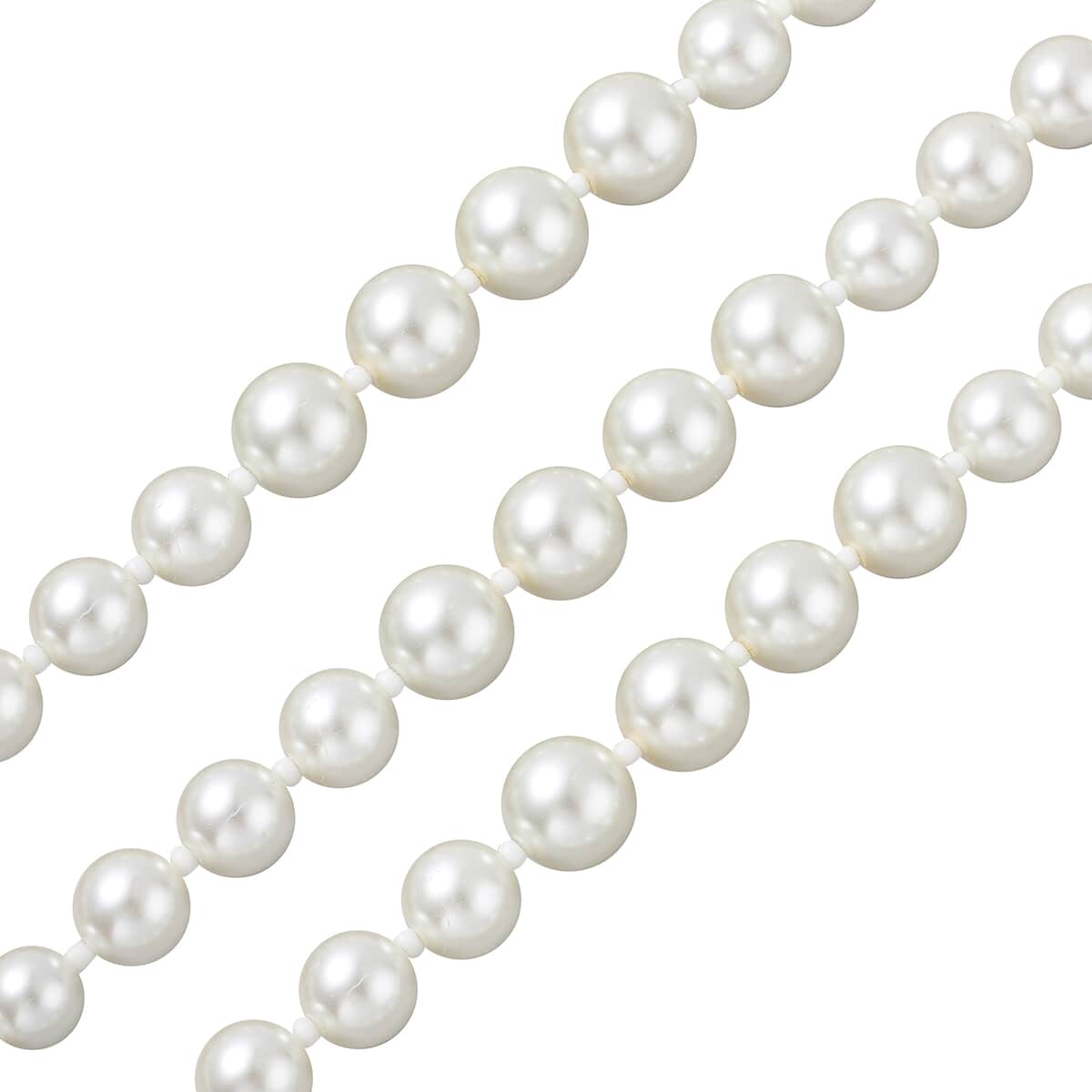 Simulated White Pearl Triple Row Necklace 20-22 Inches in Silvertone image number 2