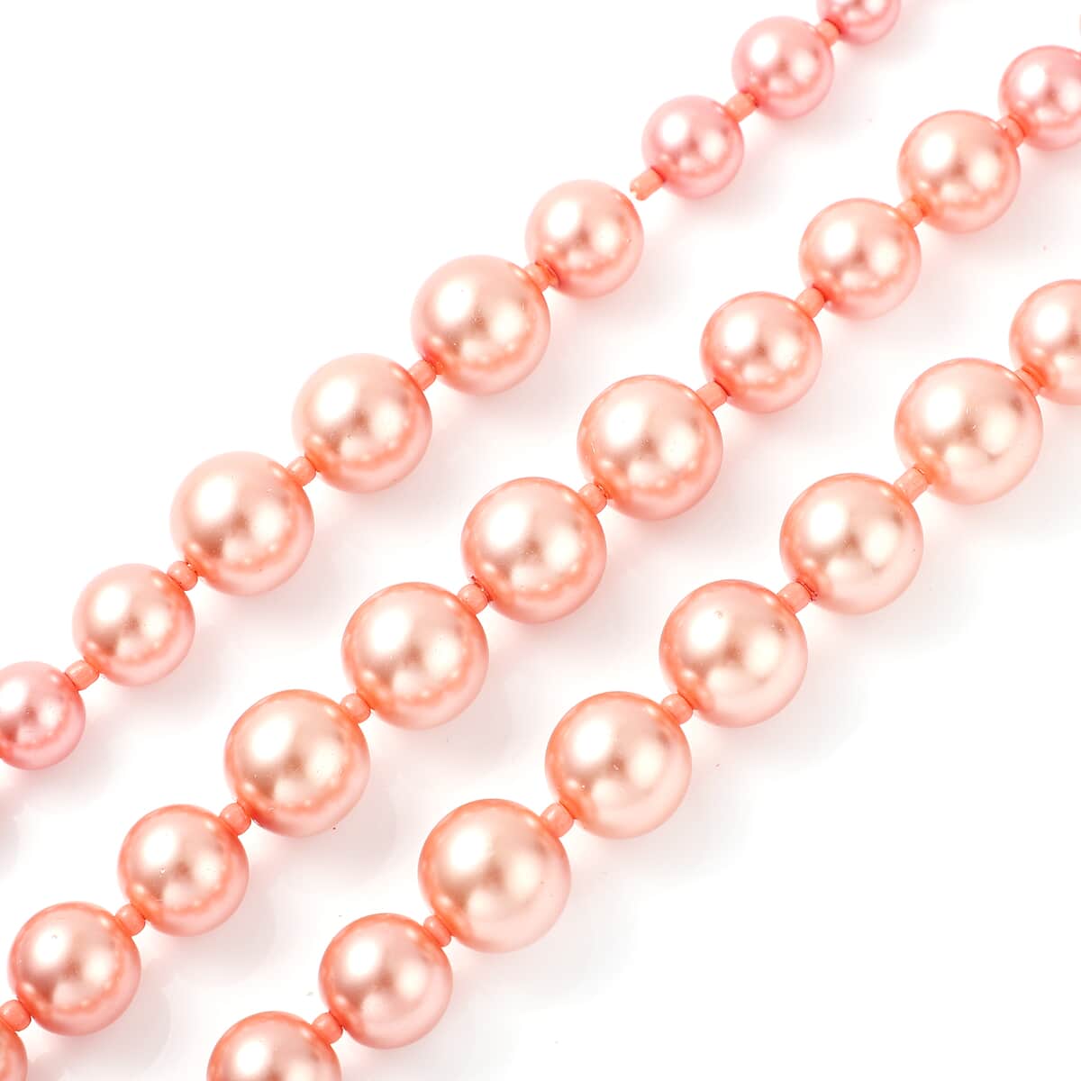 Simulated Peach Pearl Triple Row Necklace 20-22 Inches in Goldtone image number 2