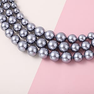 Simulated Gray Pearl Triple Row Necklace in Silvertone 20 Inches