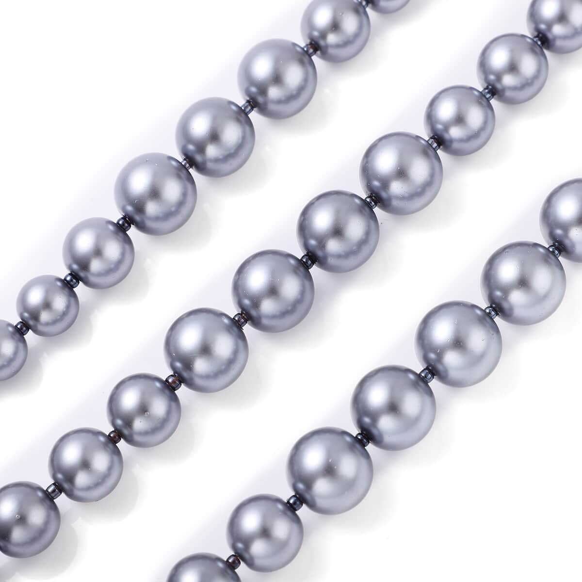 Simulated Gray Pearl Triple Row Necklace 20 Inches in Silvertone image number 2