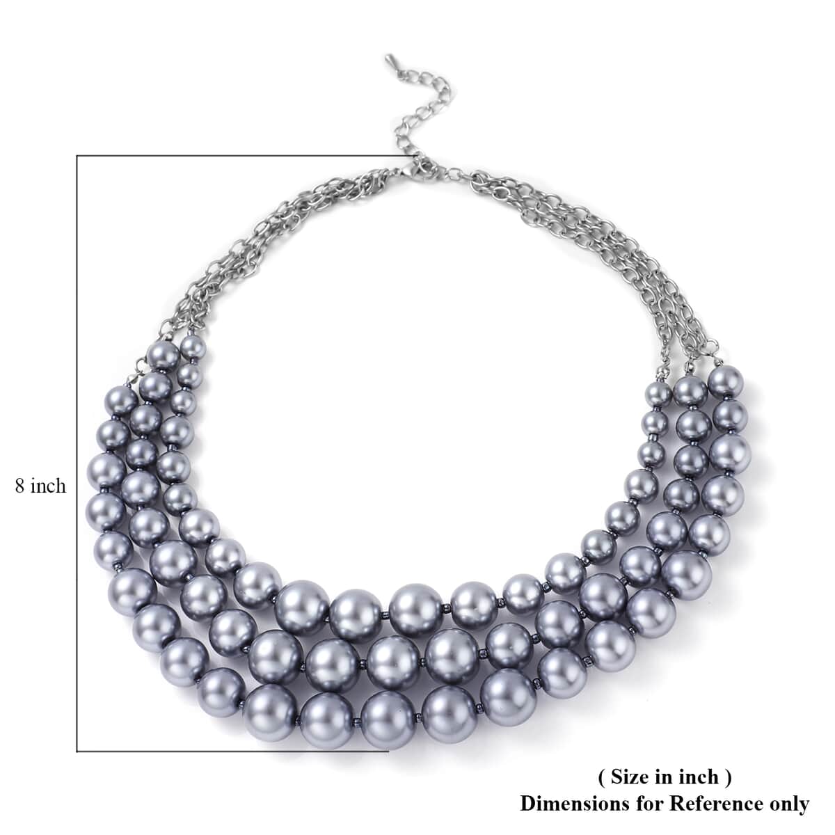 Simulated Gray Pearl Triple Row Necklace 20 Inches in Silvertone image number 4