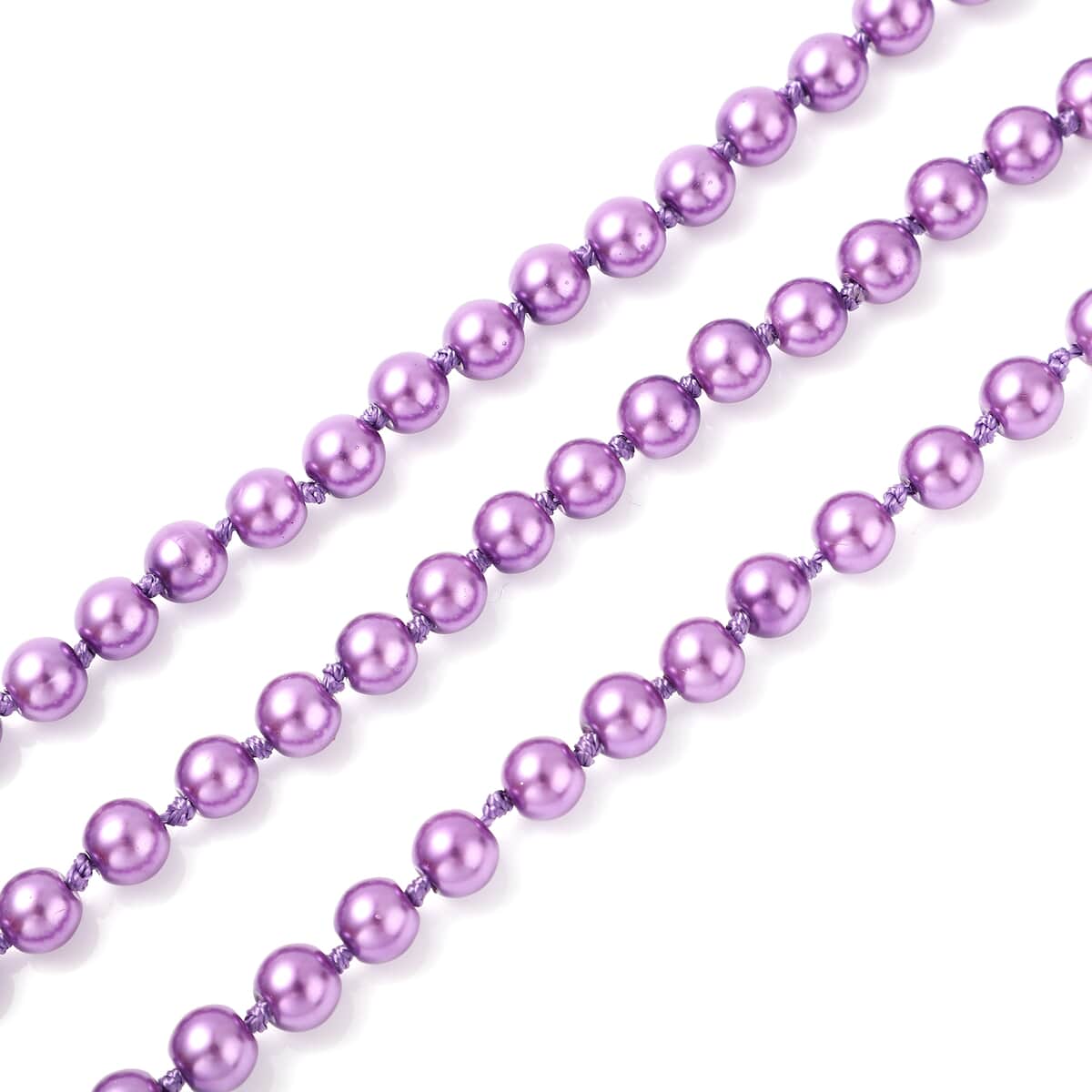Simulated Purple Pearl and Purple Austrian Crystal Triple Row Necklace 20-23 Inches with Bow Clasp in Silvertone image number 3