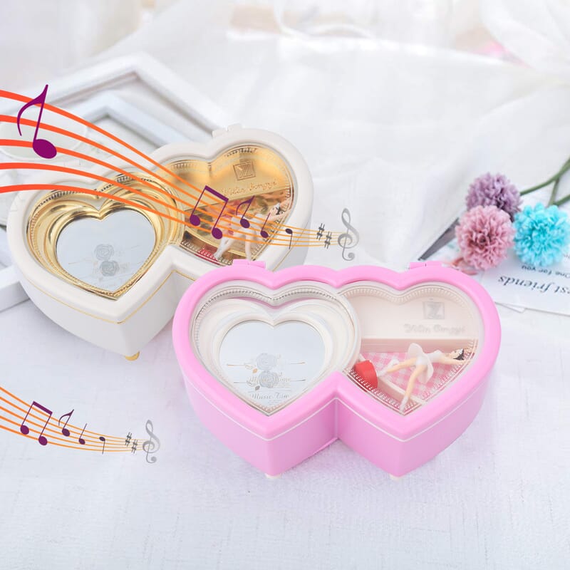 Pink Double Heart Shape Music Box