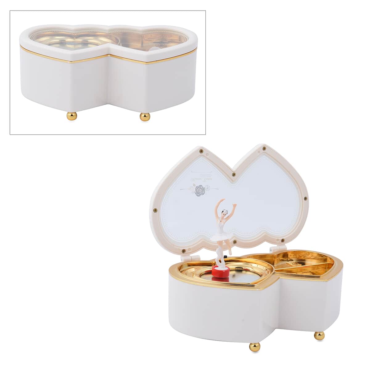 White Double Heart Shape Music Box image number 0