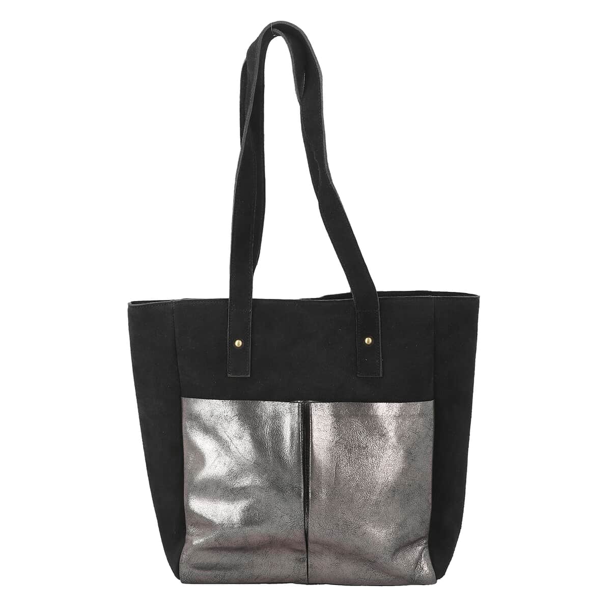 "100% Genuine Leather Tote Bag Color:Black Size: 11.5Lx13Hx4W INCH" image number 0