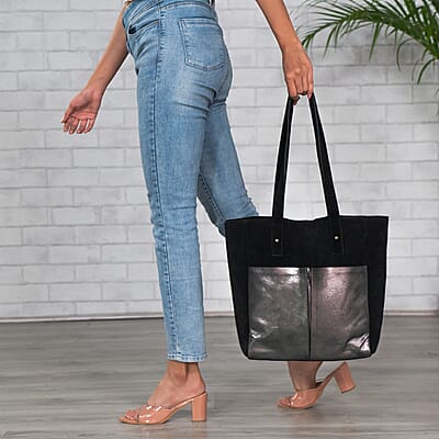 Black Genuine Leather Tote Bag