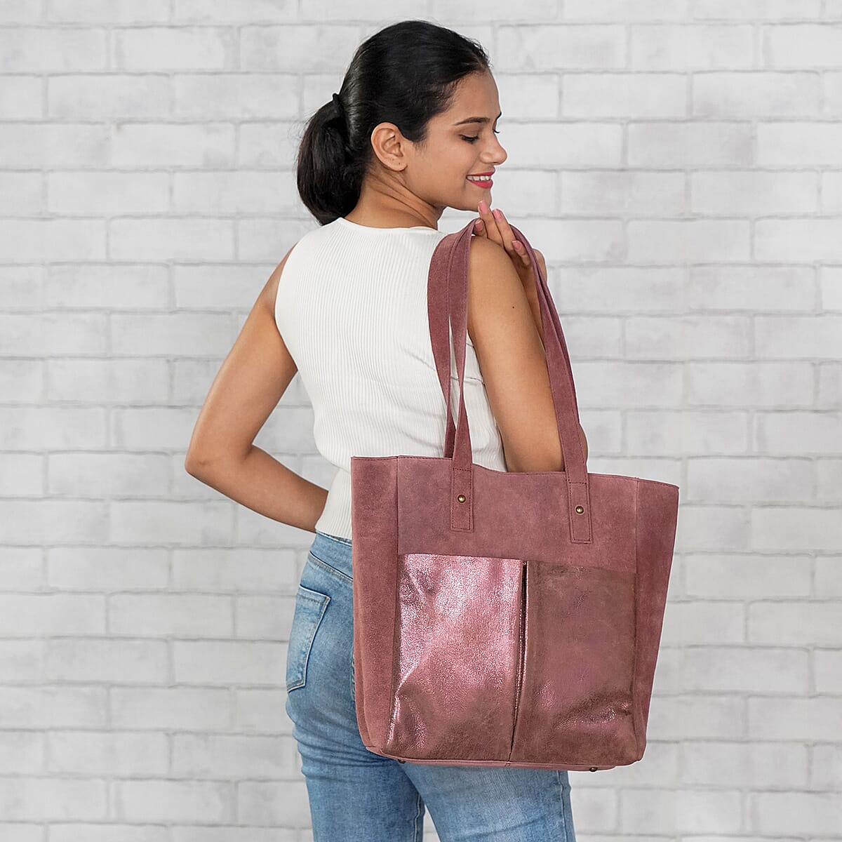 Pink Mauve Genuine Leather Tote Bag image number 1