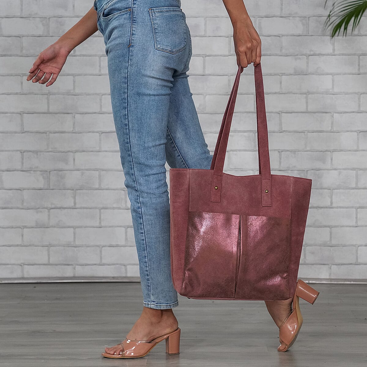 Pink Mauve Genuine Leather Tote Bag image number 2