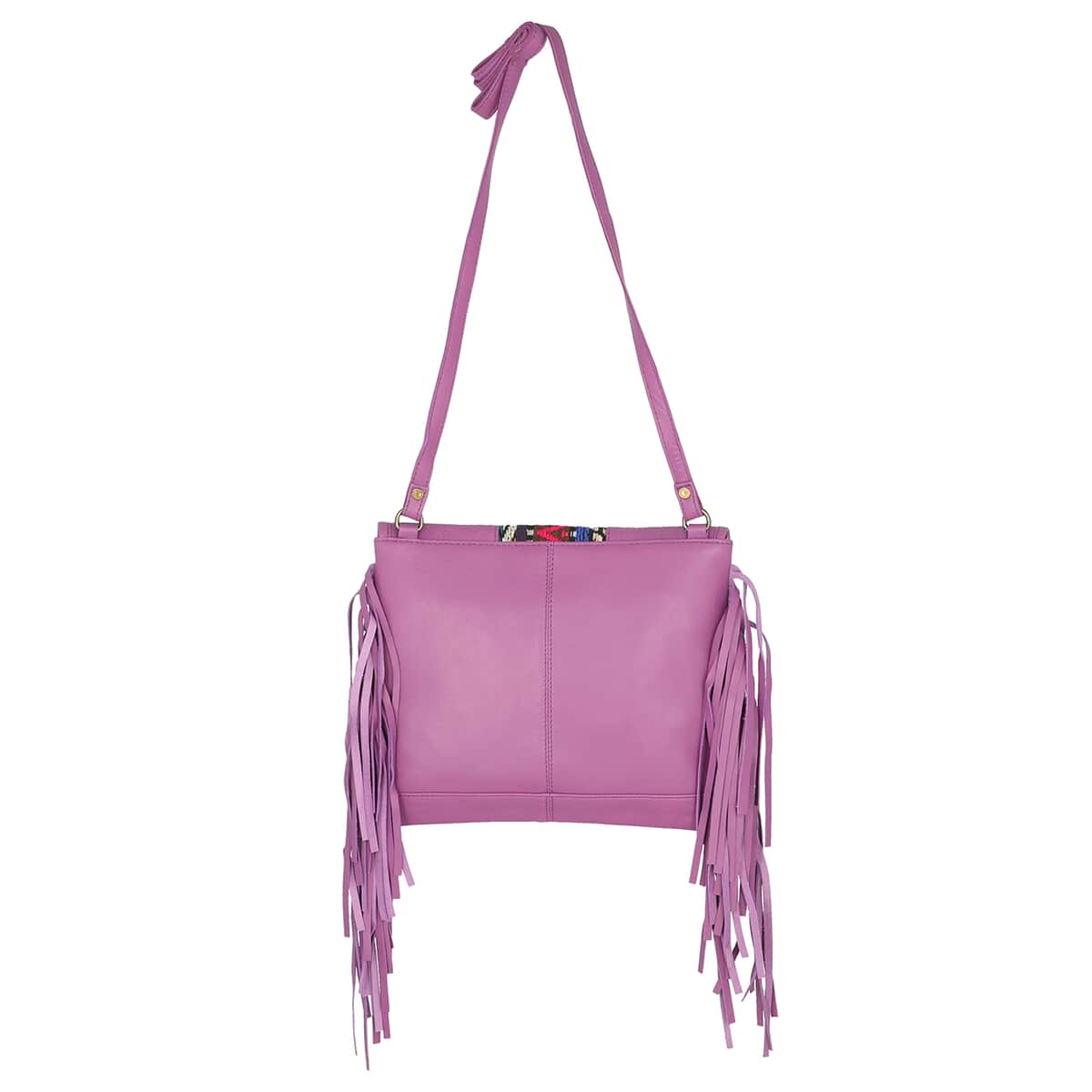 Purple Genuine Leather Tassels Crossbody Bag image number 3
