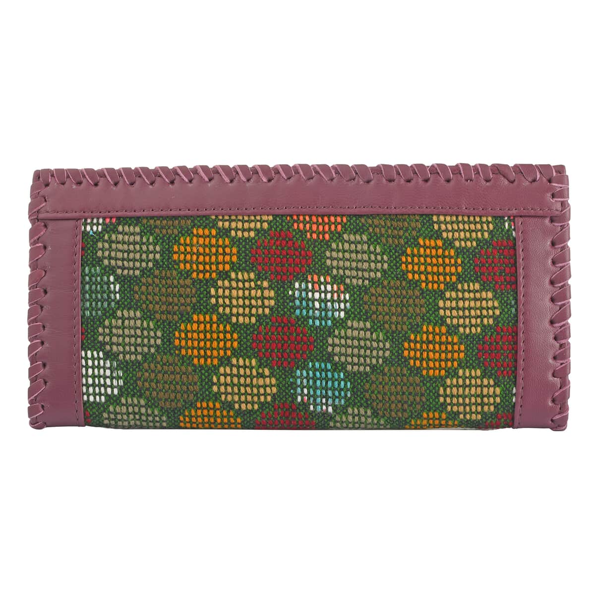 Plum Genuine Leather and Jacquard Wallet image number 0