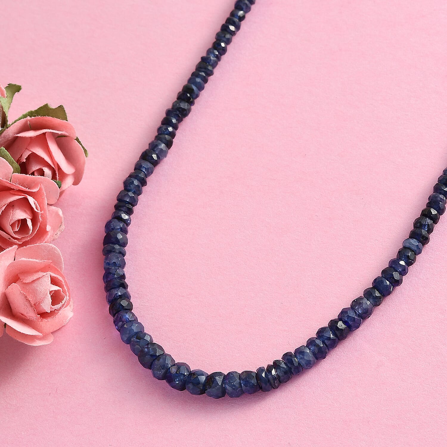 Masoala Sapphire Beaded Necklace 18 Inches in Platinum Over Sterling Silver 61.75 ctw