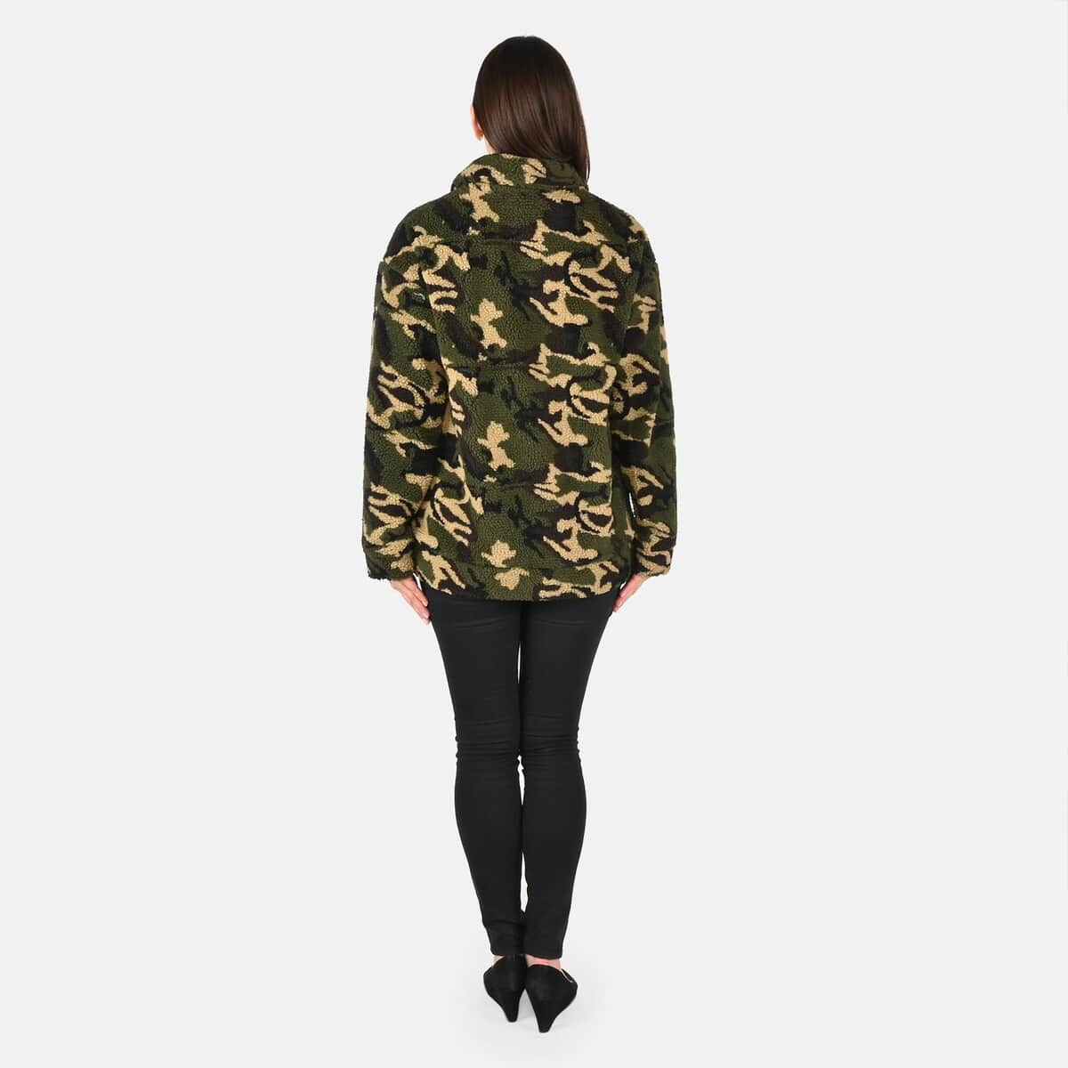 Passage Camo Green Faux Fur Coat For Women With Front Zipper - (L) image number 1