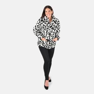 Passage Snow Leopard Print Faux Fur Coat For Women With Front Zipper - (L)