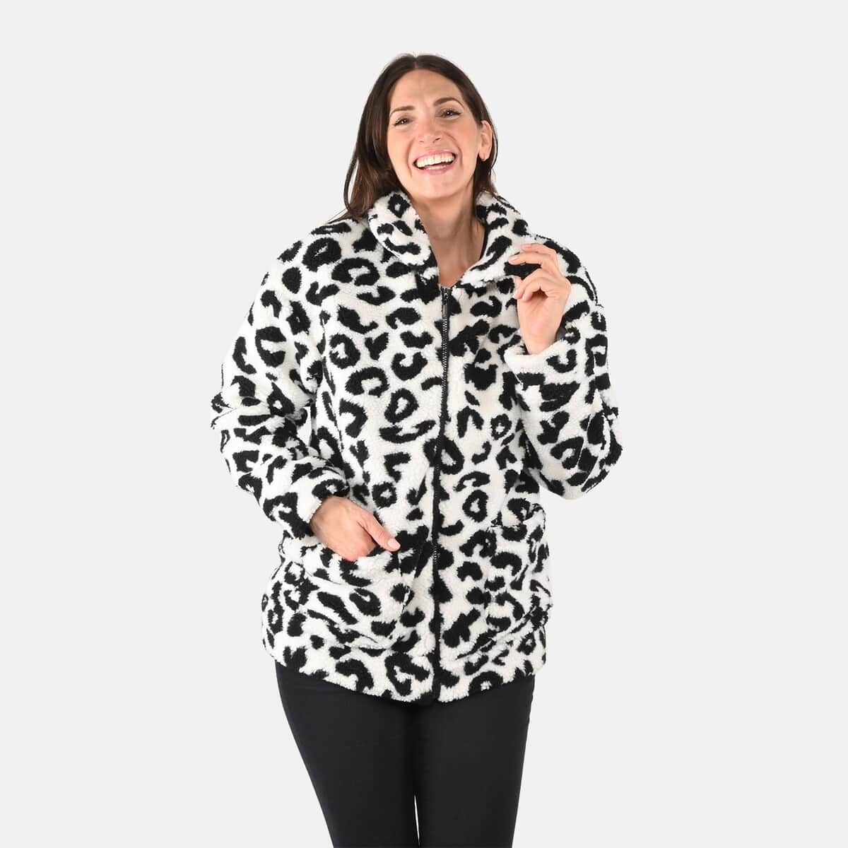 Passage Snow Leopard Print Faux Fur Coat For Women With Front Zipper - (L) image number 3