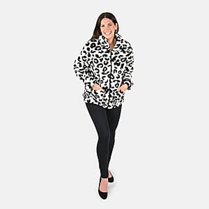 Passage Snow Leopard Print Faux Fur Coat For Women With Front Zipper - (XL)