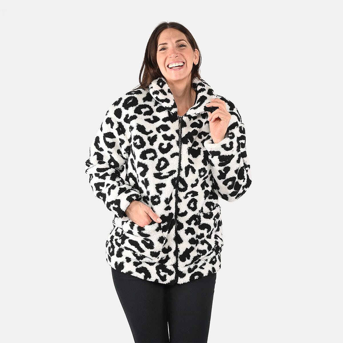 Passage Snow Leopard Print Faux Fur Coat For Women With Front Zipper - (XL) image number 3