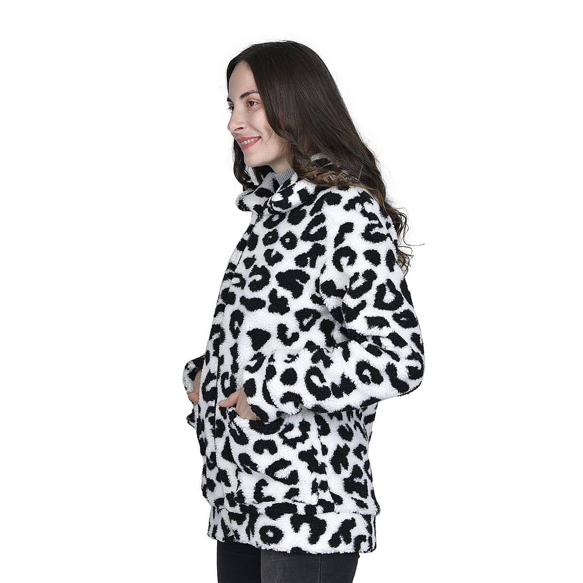 Passage Snow Leopard Print Faux Fur Coat For Women With Front Zipper - (3X) image number 2
