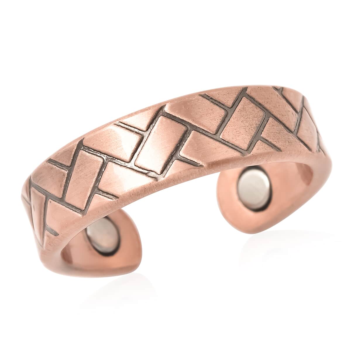 Magnetic By Design Criss Cross Texture Adjustable Open Ring with Magnetic End in Rosetone image number 0