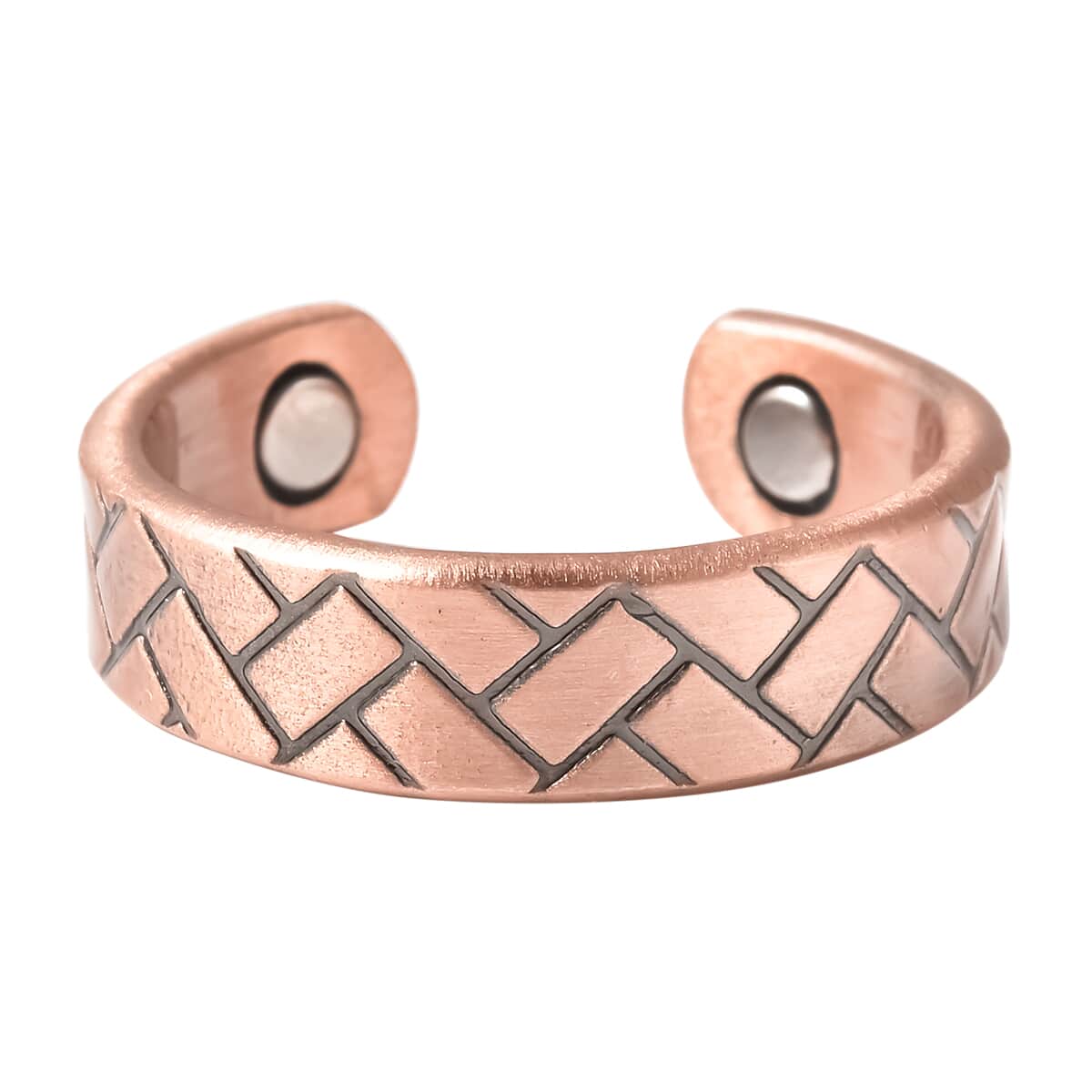 Magnetic By Design Criss Cross Texture Adjustable Open Ring with Magnetic End in Rosetone image number 3