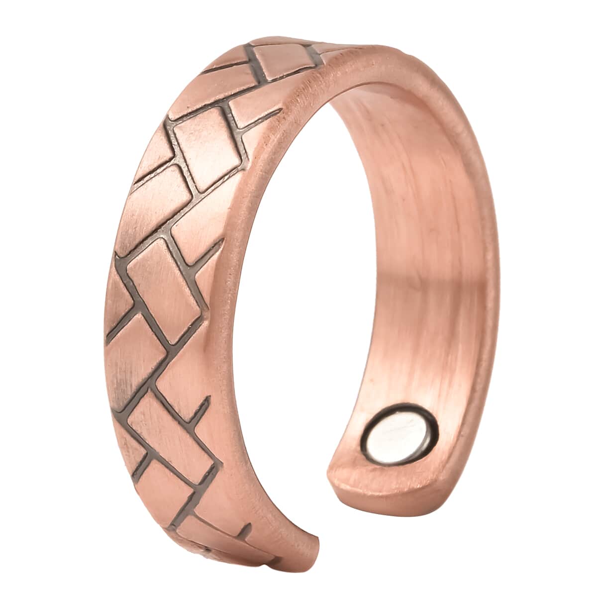 Magnetic By Design Criss Cross Texture Adjustable Open Ring with Magnetic End in Rosetone image number 4