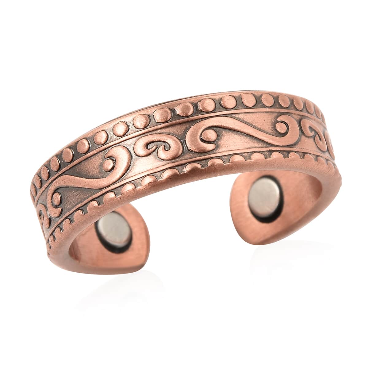 Magnetic By Design Swirl Design Adjustable Open Ring with Magnetic End in Rosetone image number 0