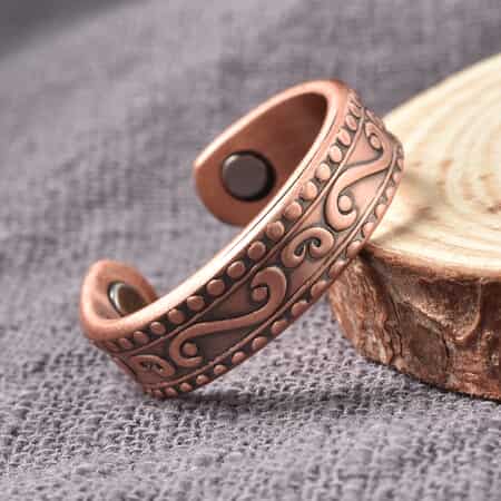 Magnetic By Design Swirl Design Adjustable Open Ring with Magnetic End in Rosetone image number 1