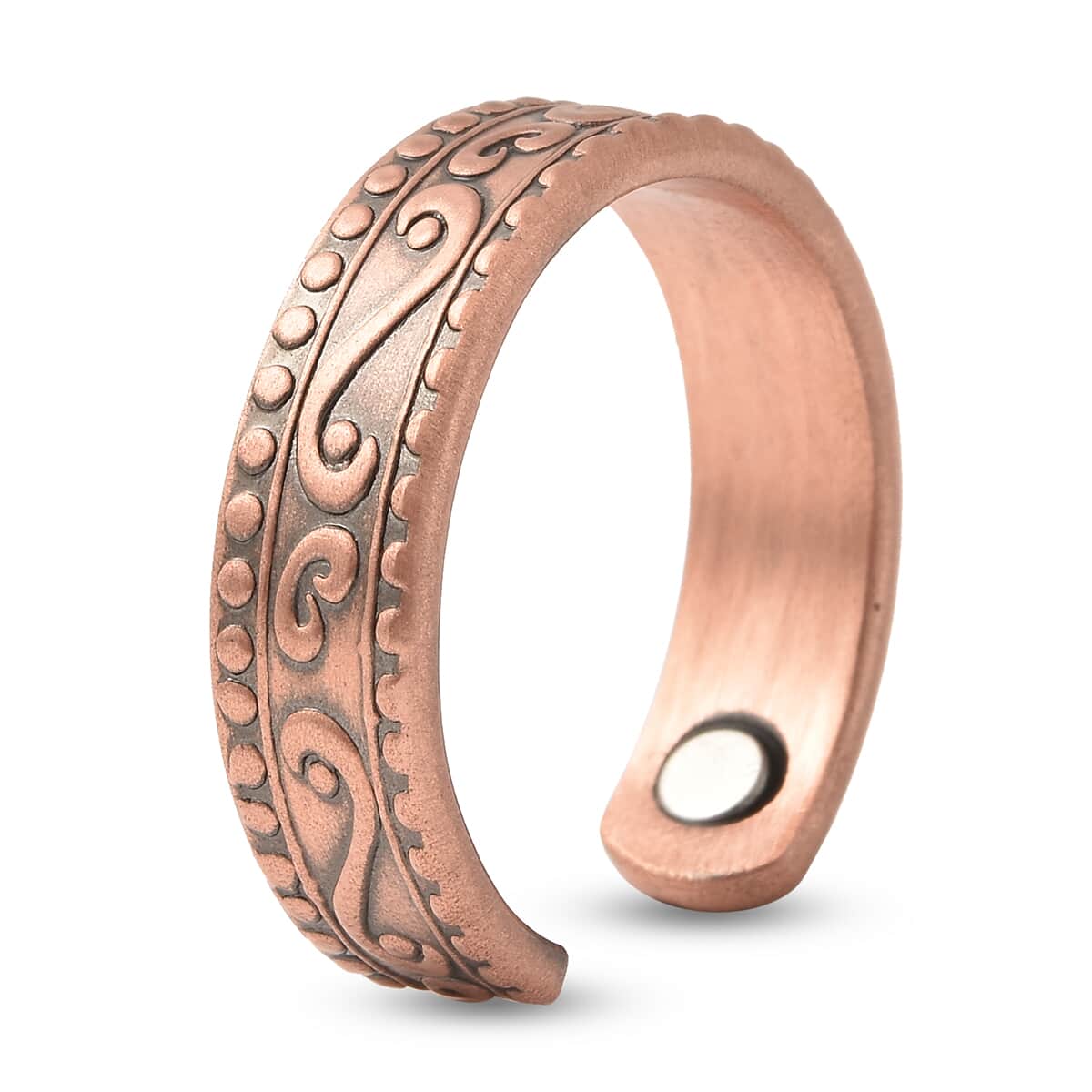 Magnetic By Design Swirl Design Adjustable Open Ring with Magnetic End in Rosetone image number 4