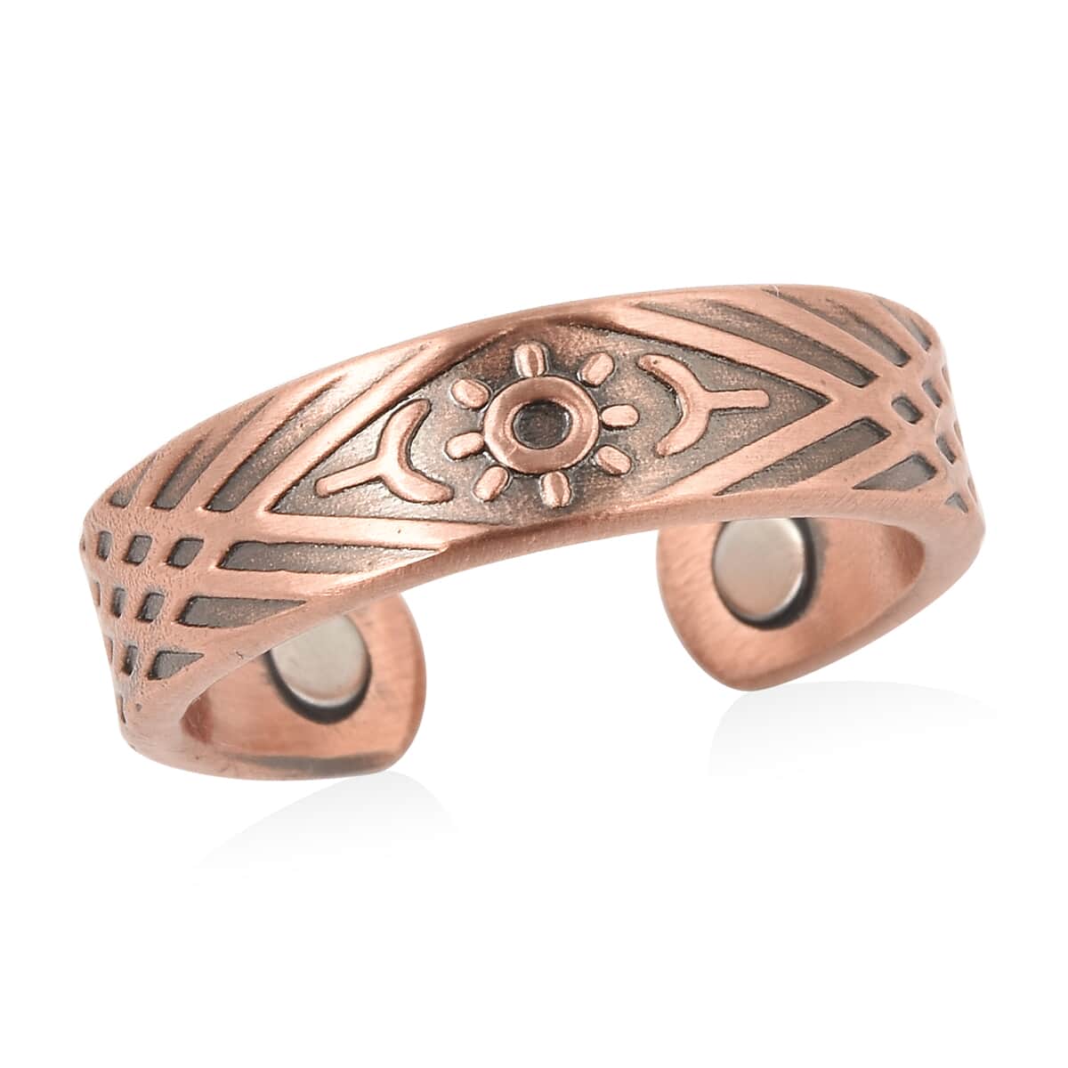 Magnetic By Design Tribal Pattern Adjustable Open Ring with Magnetic End in Rosetone image number 0