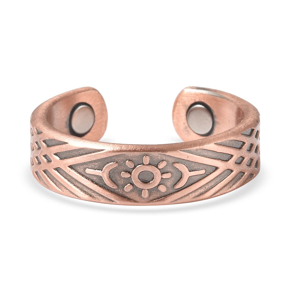 Magnetic By Design Tribal Pattern Adjustable Open Ring with Magnetic End in Rosetone image number 3