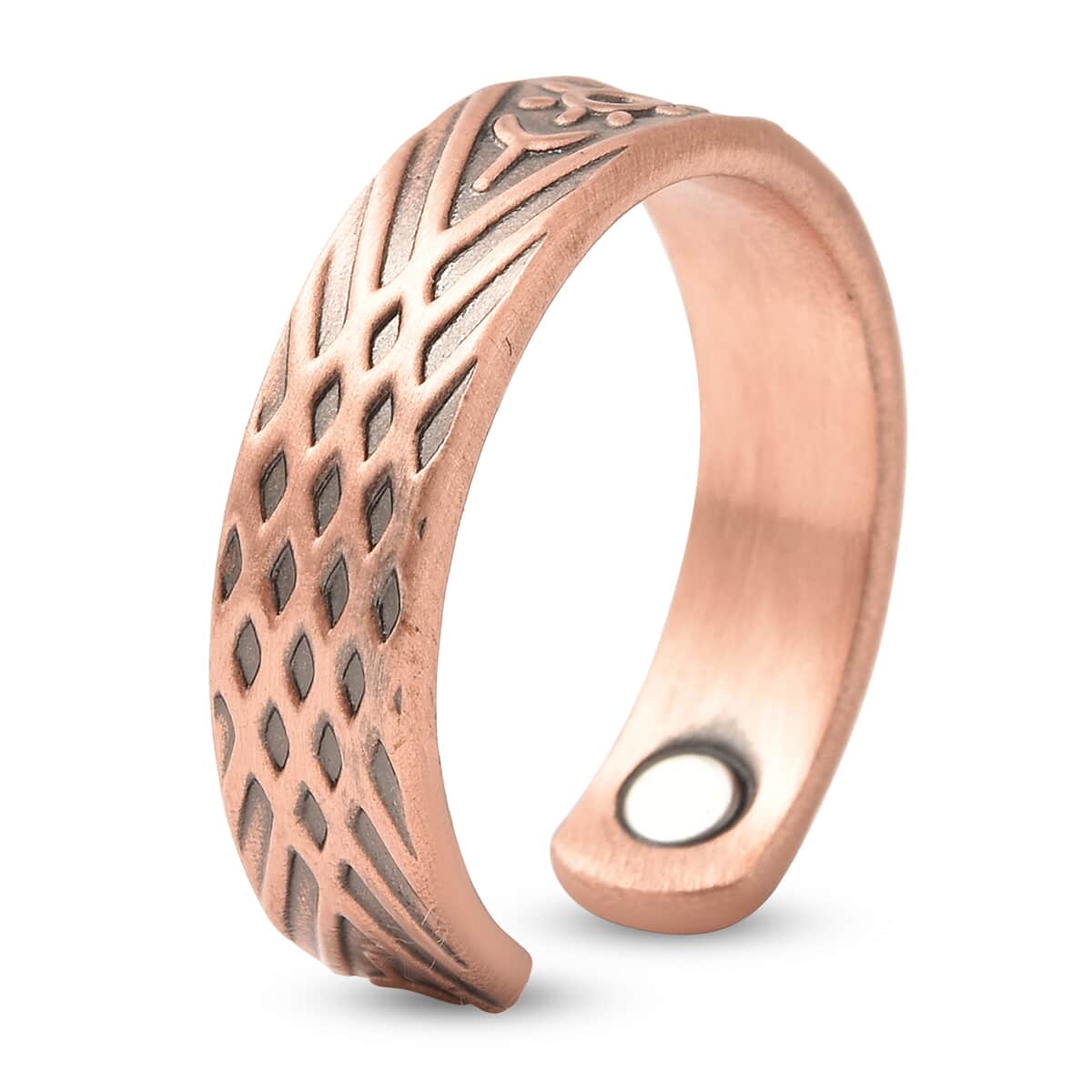 Magnetic By Design Tribal Pattern Adjustable Open Ring with Magnetic End in Rosetone image number 4