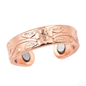 Magnetic By Design Floral Vine Pattern Adjustable Open Ring with Magnetic End in Rosetone