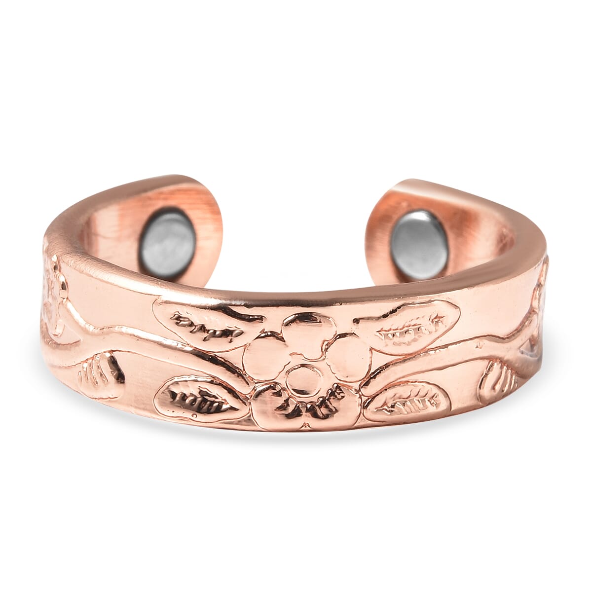 Magnetic By Design Floral Vine Pattern Adjustable Open Ring with Magnetic End in Rosetone image number 3