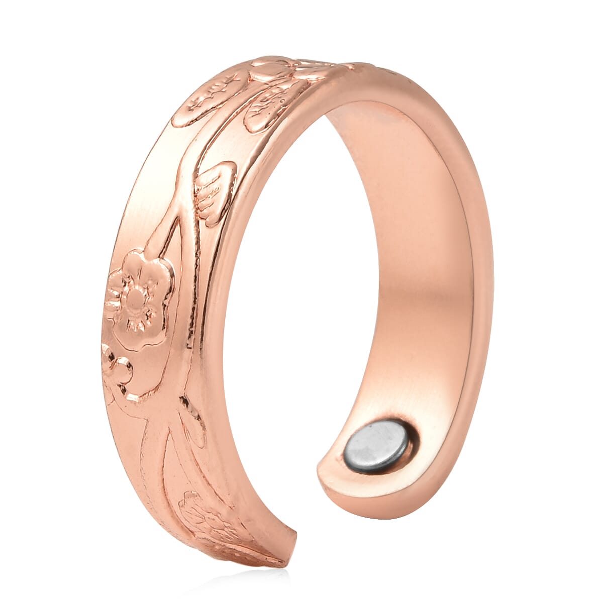 Magnetic By Design Floral Vine Pattern Adjustable Open Ring with Magnetic End in Rosetone image number 4