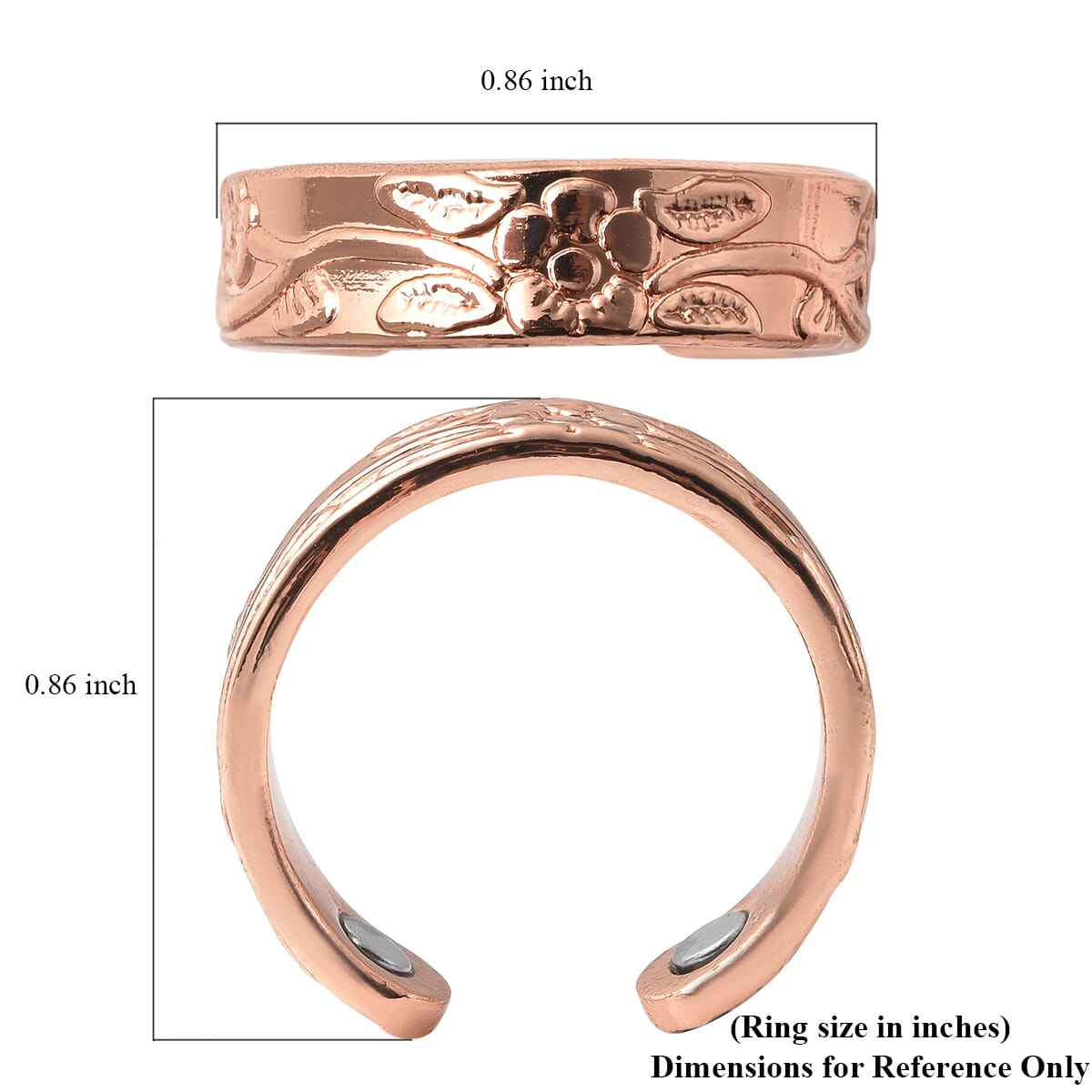 Magnetic By Design Floral Vine Pattern Adjustable Open Ring with Magnetic End in Rosetone image number 6